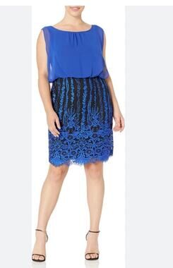 Calvin Klein Women’s Size 10 Blue & Black Embroidered Lace Cocktail Dress
